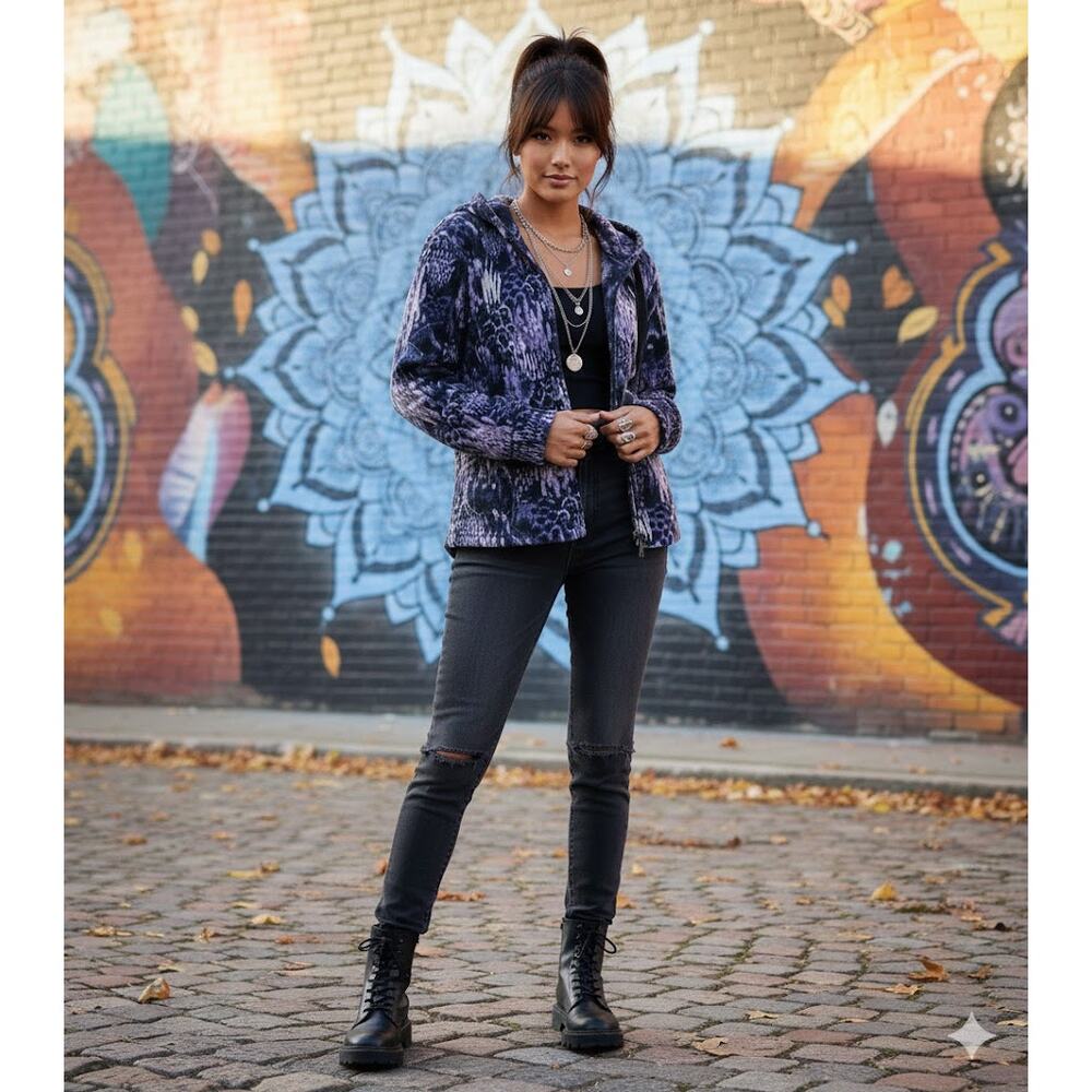 Abstract‎ Ikat Hoodie Retro Boho Psychedelic Maximalist Loungewear Sweatshirt L